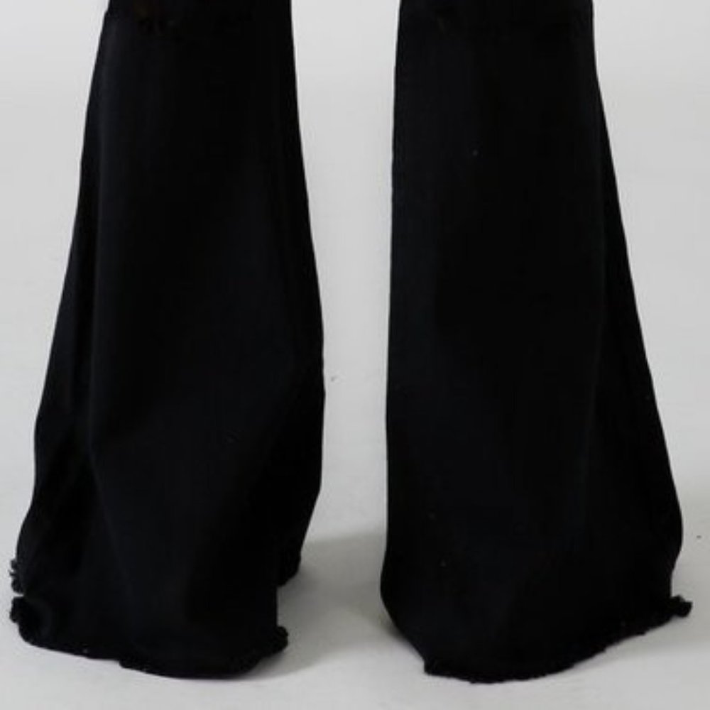 Jeans Flare leg Frayed Bell Bottoms High Waisted Stretch Curve Hugging Black - Picture 9 of 12